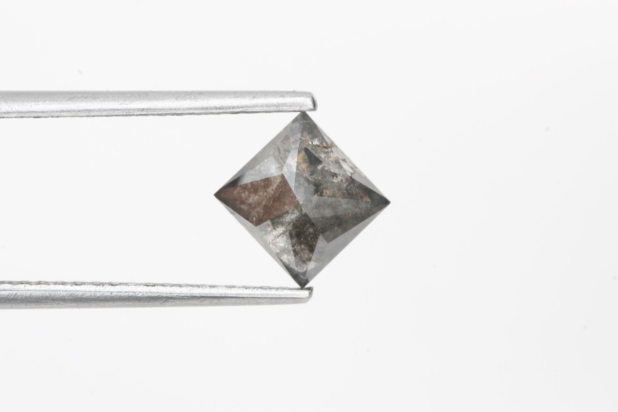 0.98 Carat Natural Diamond Gray Princess Salt and Pepper Diamond 5.82 MM
